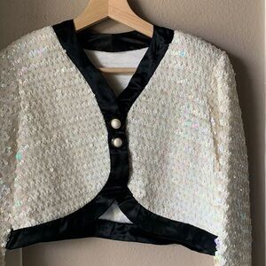 Cream Sequin Cropped Jacket